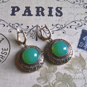 New Sterling Silver Earrings with Green Quarz